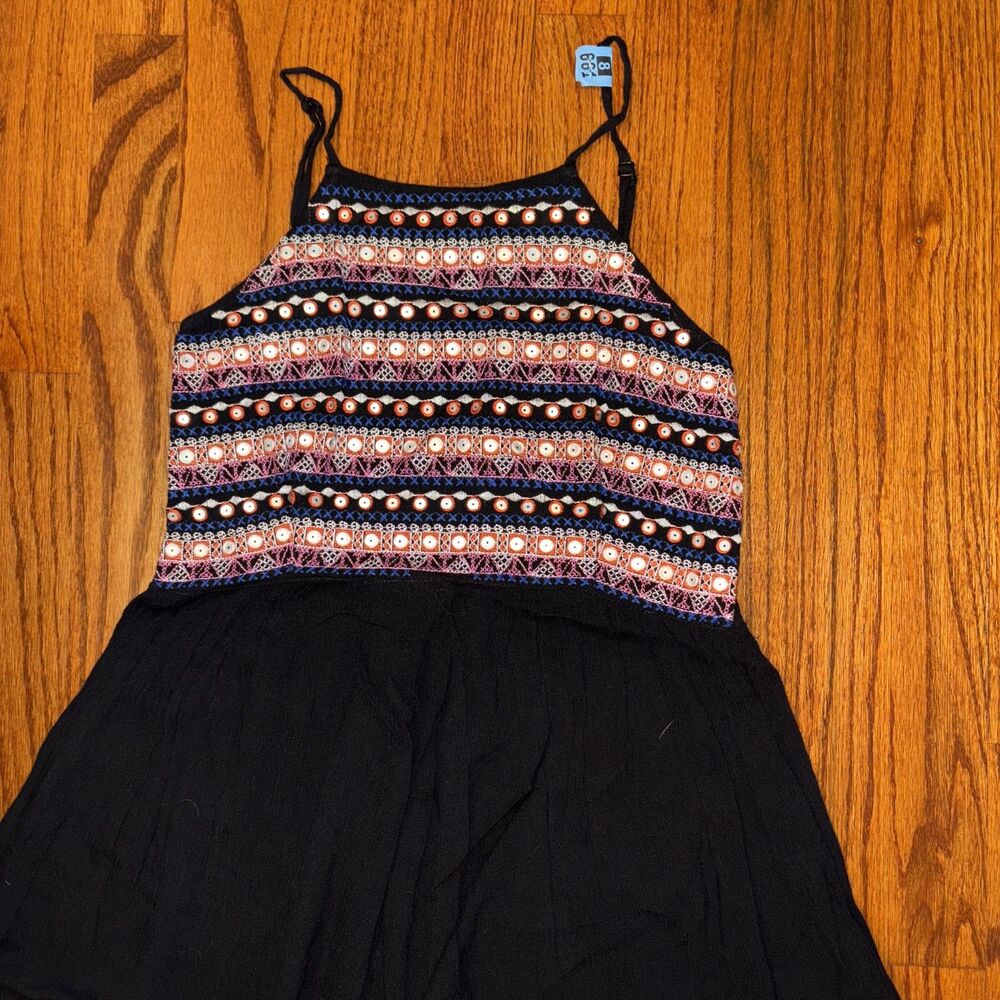 DESIGN LAB Black Embroidered Boho Maxi Dress, Size M